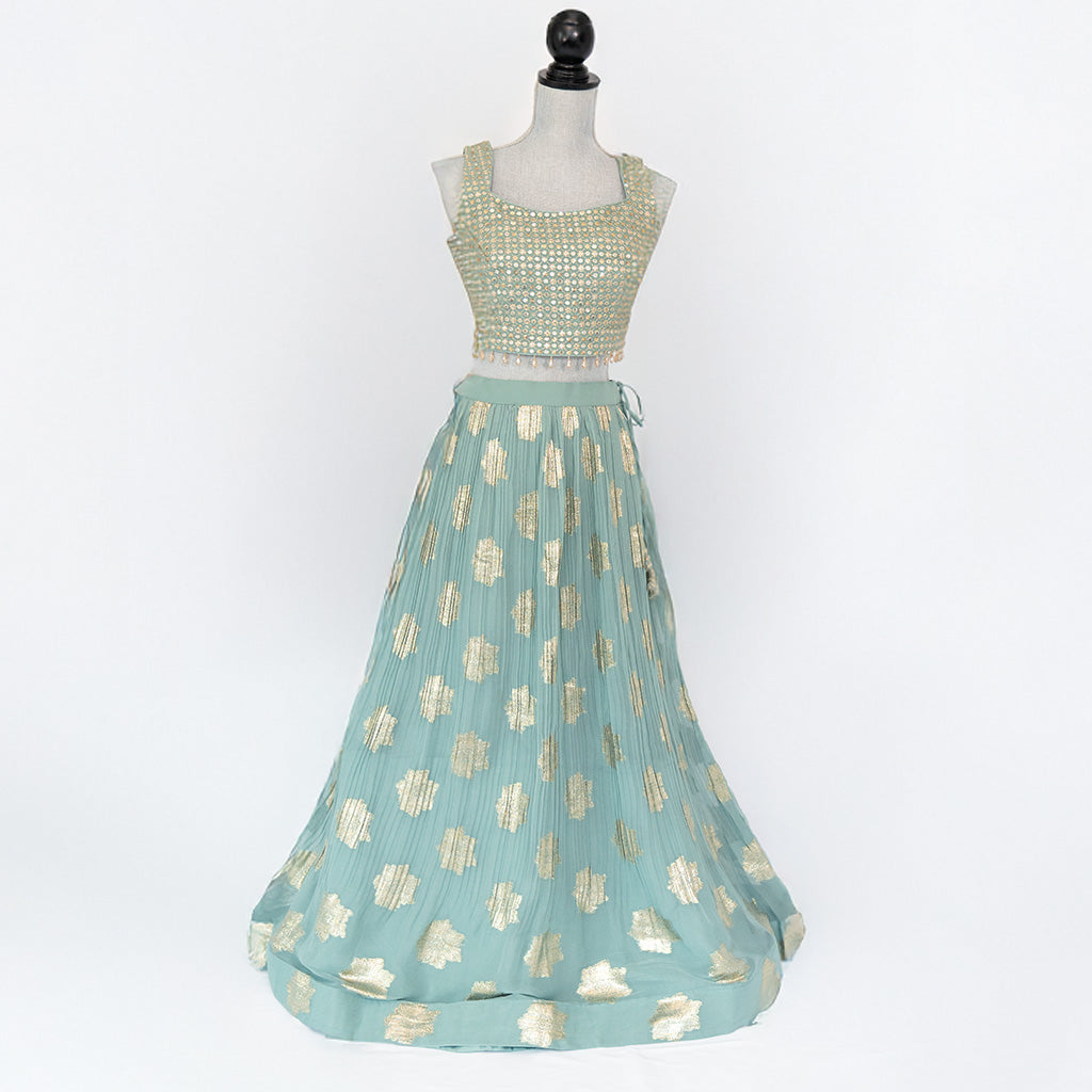Ankara Aqua Blue Lehenga Set