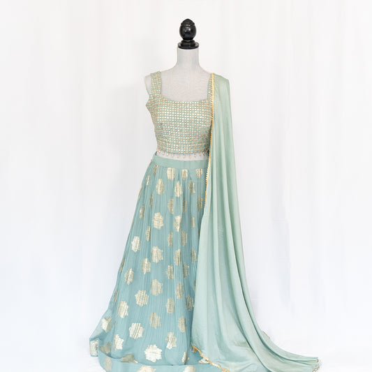 Ankara Aqua Blue Lehenga Set