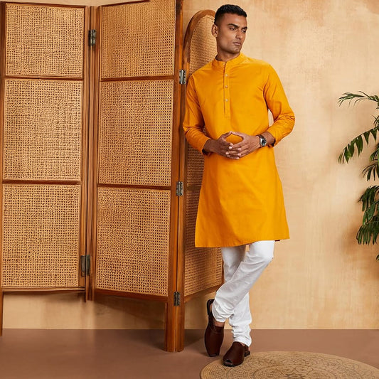 New York Yellow Cotton Kurtha Set