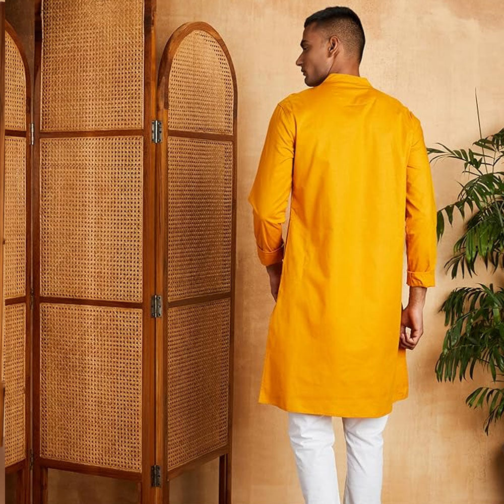 New York Yellow Cotton Kurtha Set