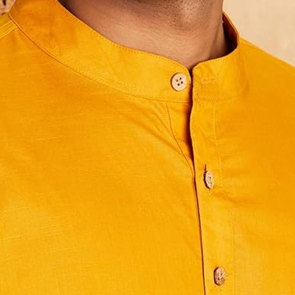 New York Yellow Cotton Kurtha Set