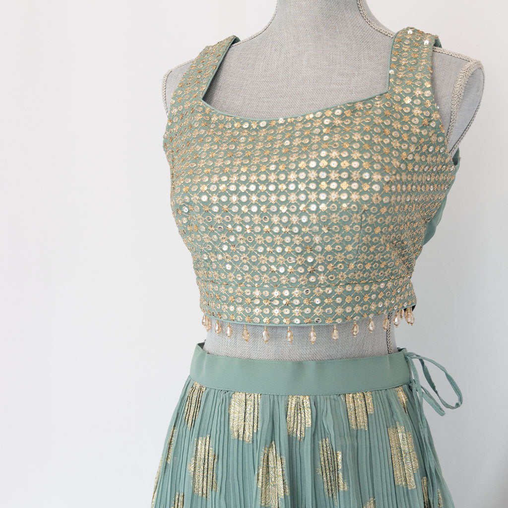Ankara Aqua Blue Lehenga Set