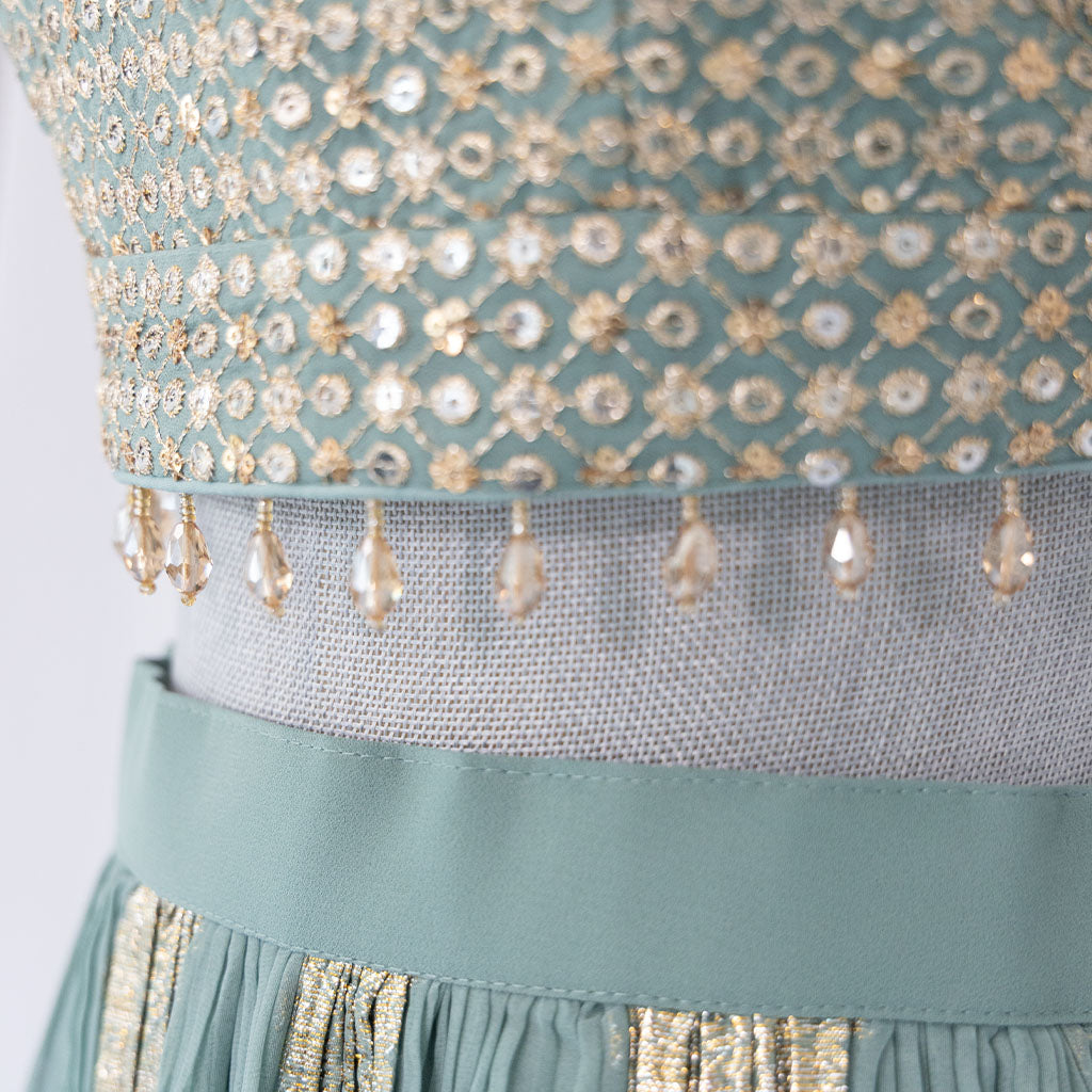 Ankara Aqua Blue Lehenga Set