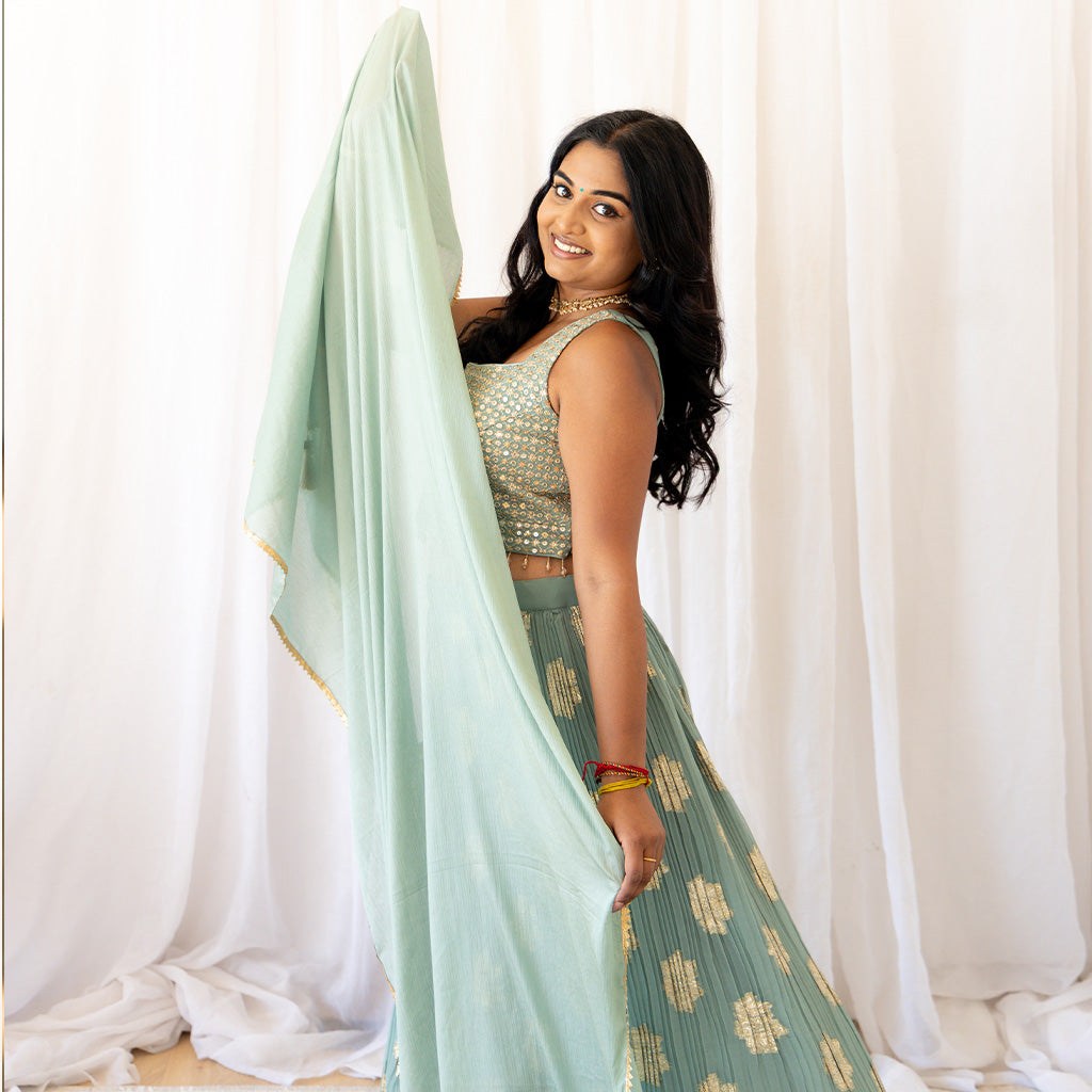 Ankara Aqua Blue Lehenga Set