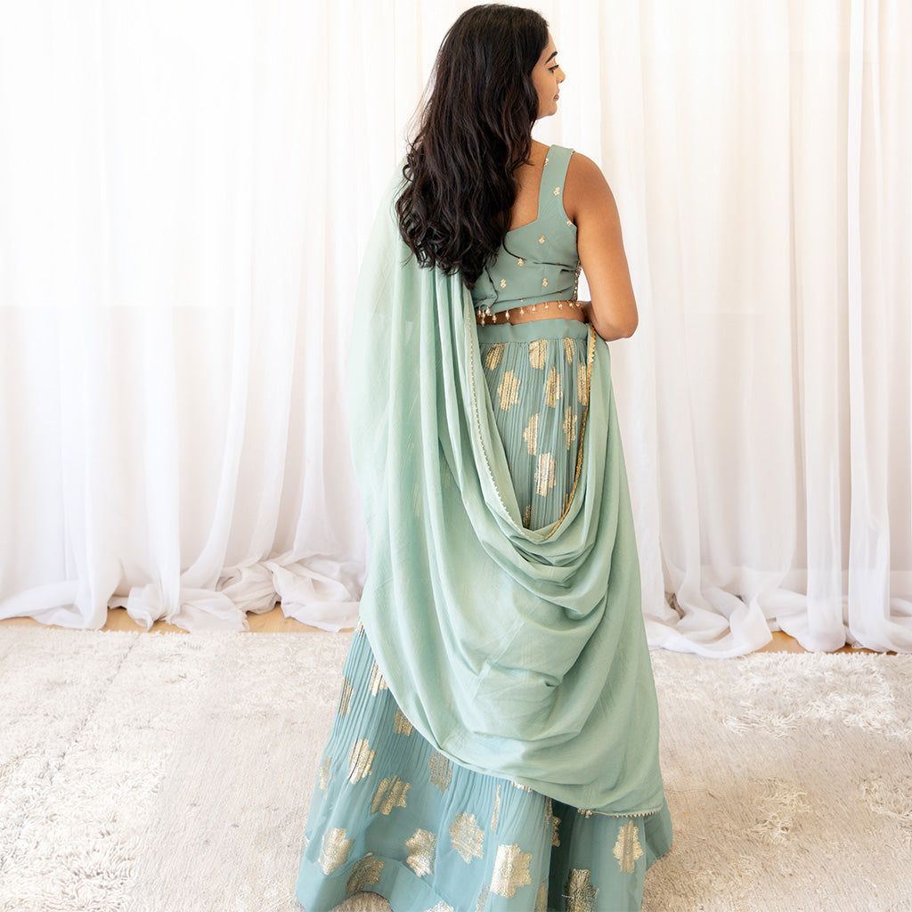 Ankara Aqua Blue Lehenga Set