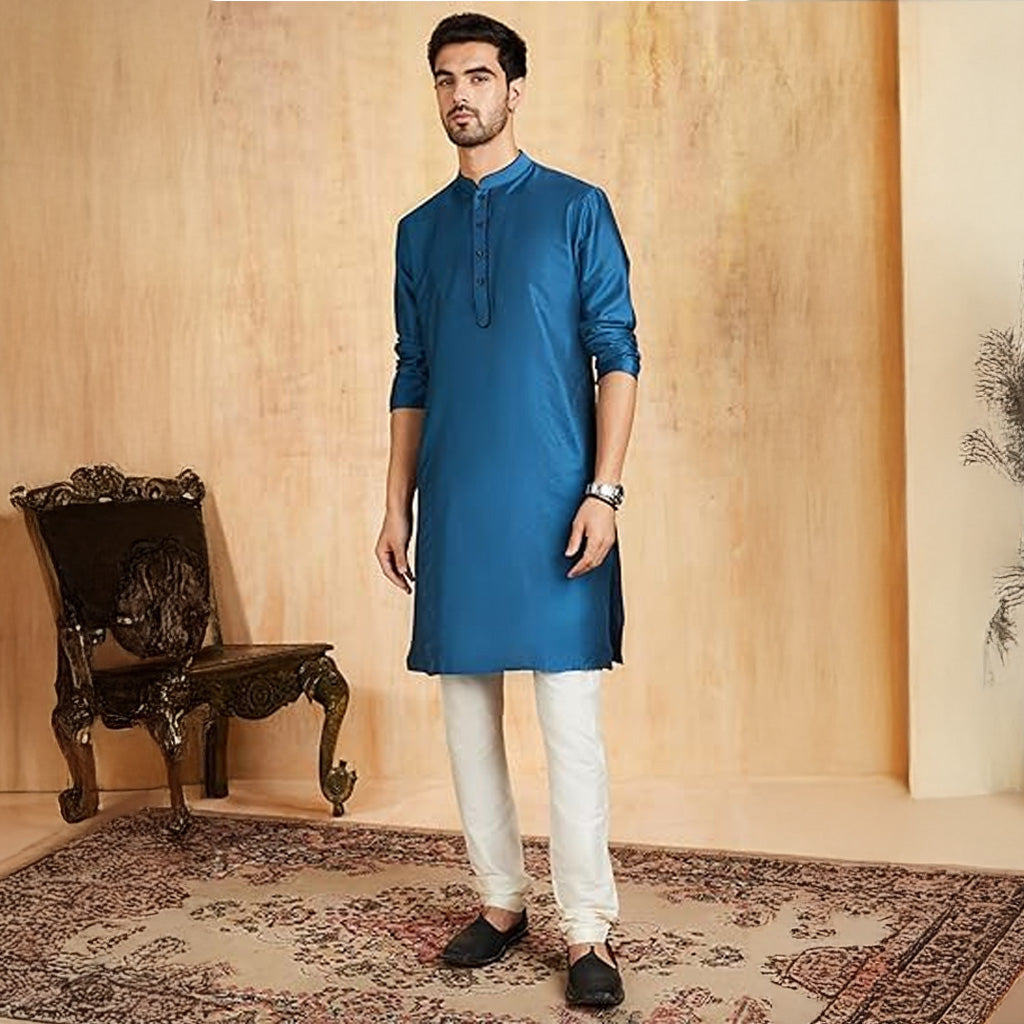 Munich Cobalt Silk Kurtha Set