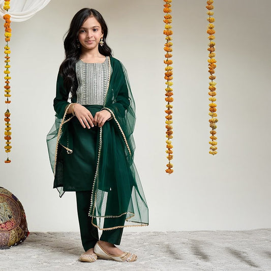 Dallas Forest Green Girl's Churidar Set